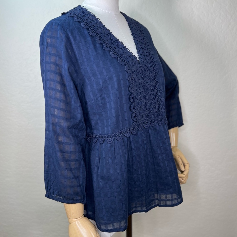 NEW NWT Soft Surroundings Elodie Lace Windowpane Gauze Top Medium Petite - Picture 6 of 16